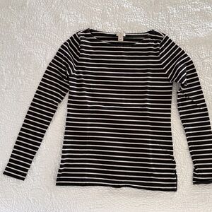 J. Crew Factory Boat Neck Black and White Striped Long Sleeve Tee
